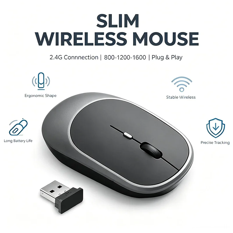 2.4G Wireless Ergonomic Mouse, Portable Optical Mouse with 3 Adjustable DPI, Compatible with Desktop Laptop, Windows/Mac/Chrome