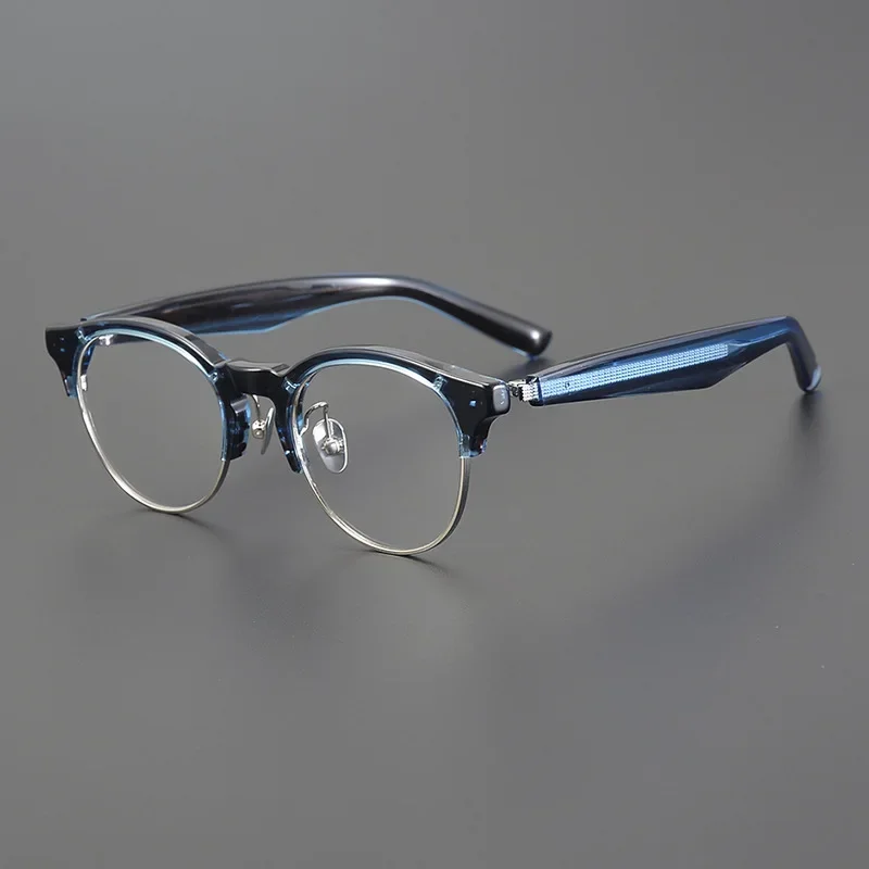 New Fashion Trend Vintage Titanium-Acetate Eyeglass Frame Retro Round Design Half-Rimless Sphere Myopia Woman Man High Quality