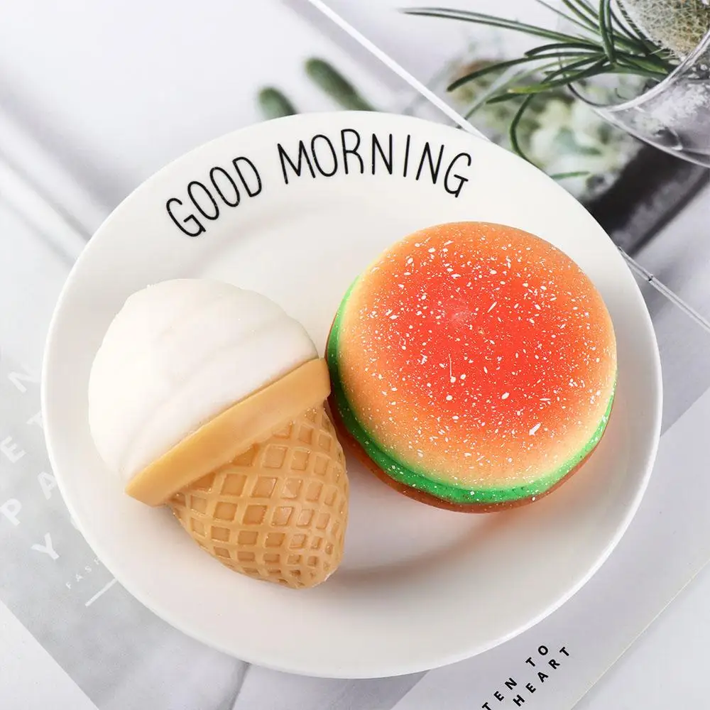 Juguete para apretar de hamburguesa y helado, juguete sensorial TPR, comida de simulación, juguete de descompresión de pellizco de silicona 3D, bromas prácticas
