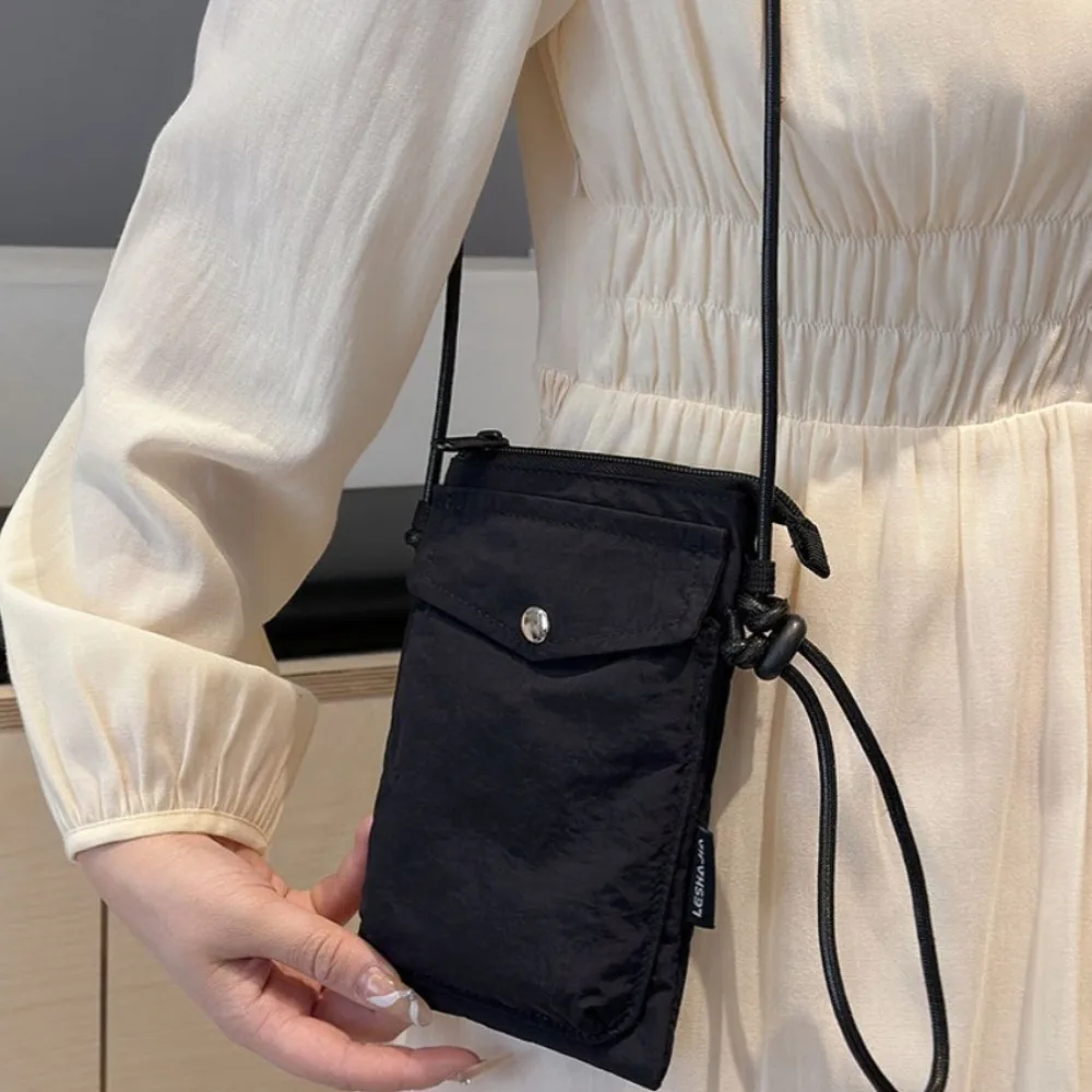 

Leather Straps Nylon Phone Bag Solid Color Lightweight Square Phone Purse Adjustable Straps Zipper Small Cloth Crossbody Bag