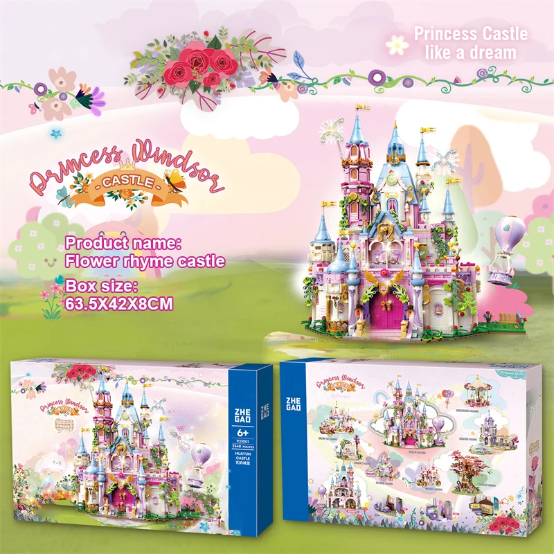 Conjunto de blocos de construção de castelo de princesa para meninas, casa de árvore, parque de flores, faça você mesmo, micro tijolos, castelo, presentes de natal, brinquedos para crianças