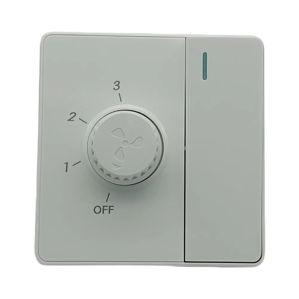 3-Speed Ceiling Fan Wall Controller 220V with Dimming Light Feature Compatible with Standard Electrical Boxes White 86x86mm