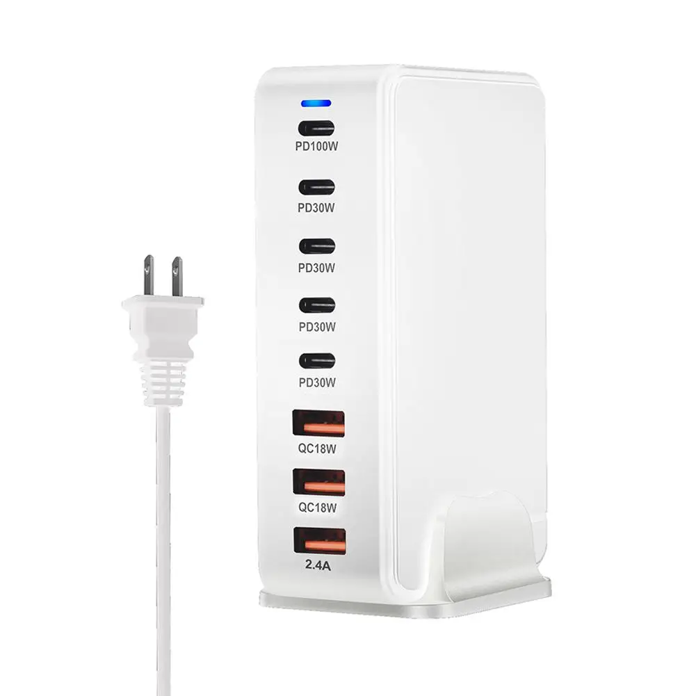 268W GaN Charging Station 8-port USB Type C PD Charger Desktop Base Fast Charging US EU UK AU Plug