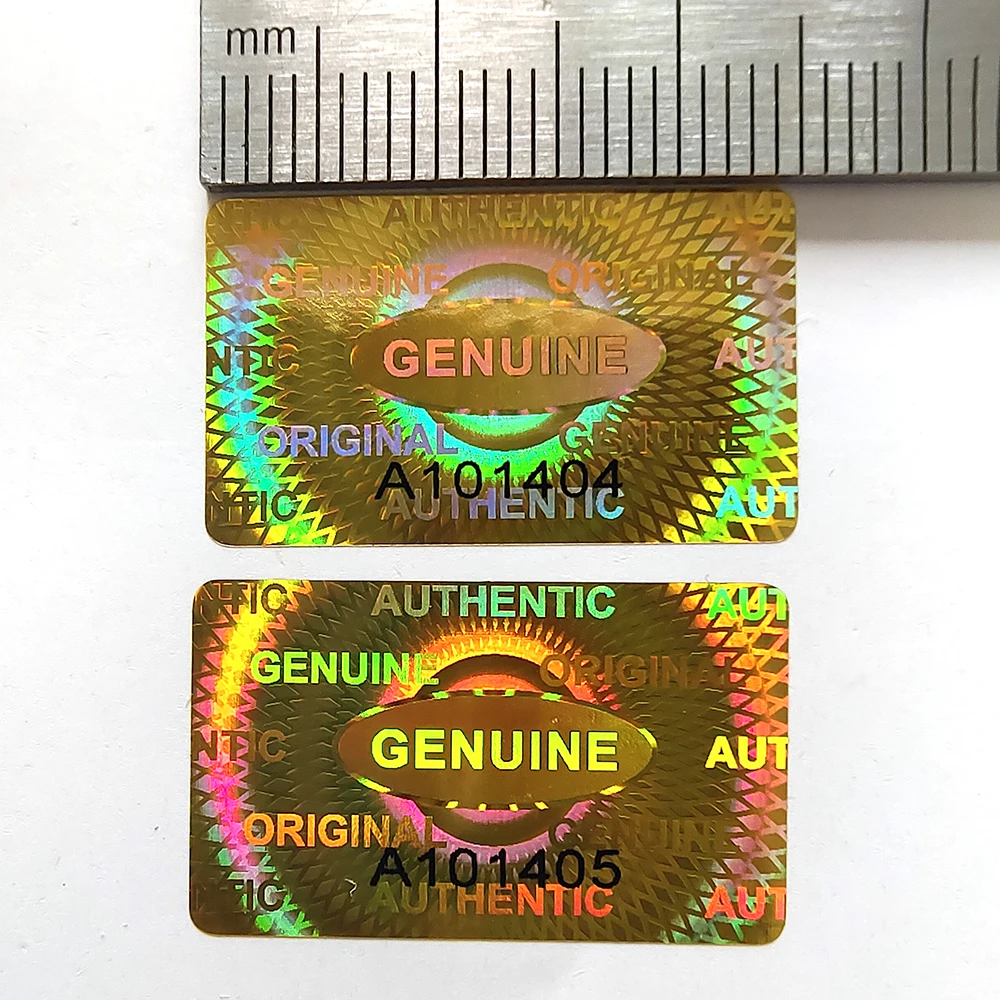 Imagem -03 - Gold Hologram Security Seal Tamper Evident Removal Proof Serial Number Laser Printing Sticker Genuine e Original 25x15 mm 120 Pcs