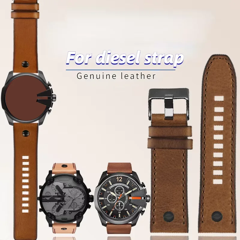 For Diesel watch band DZ7413 DZ4318 DZ4343 DZ4323 DZ4476 vintage Genuine leather Retro brown strap men accessories 24mm 26mm 28m