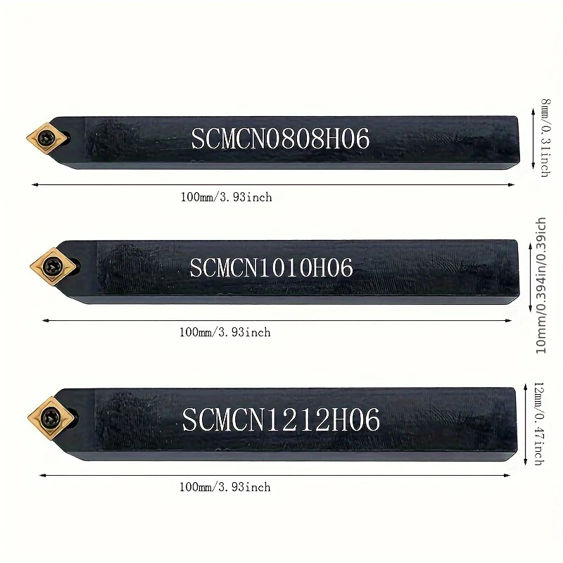 SCMCN0808H06/1010H06/1212H06 Tool Holders + 10pcs CCMT060204 Inserts - 50° CNC Turning Set with Gold Coating