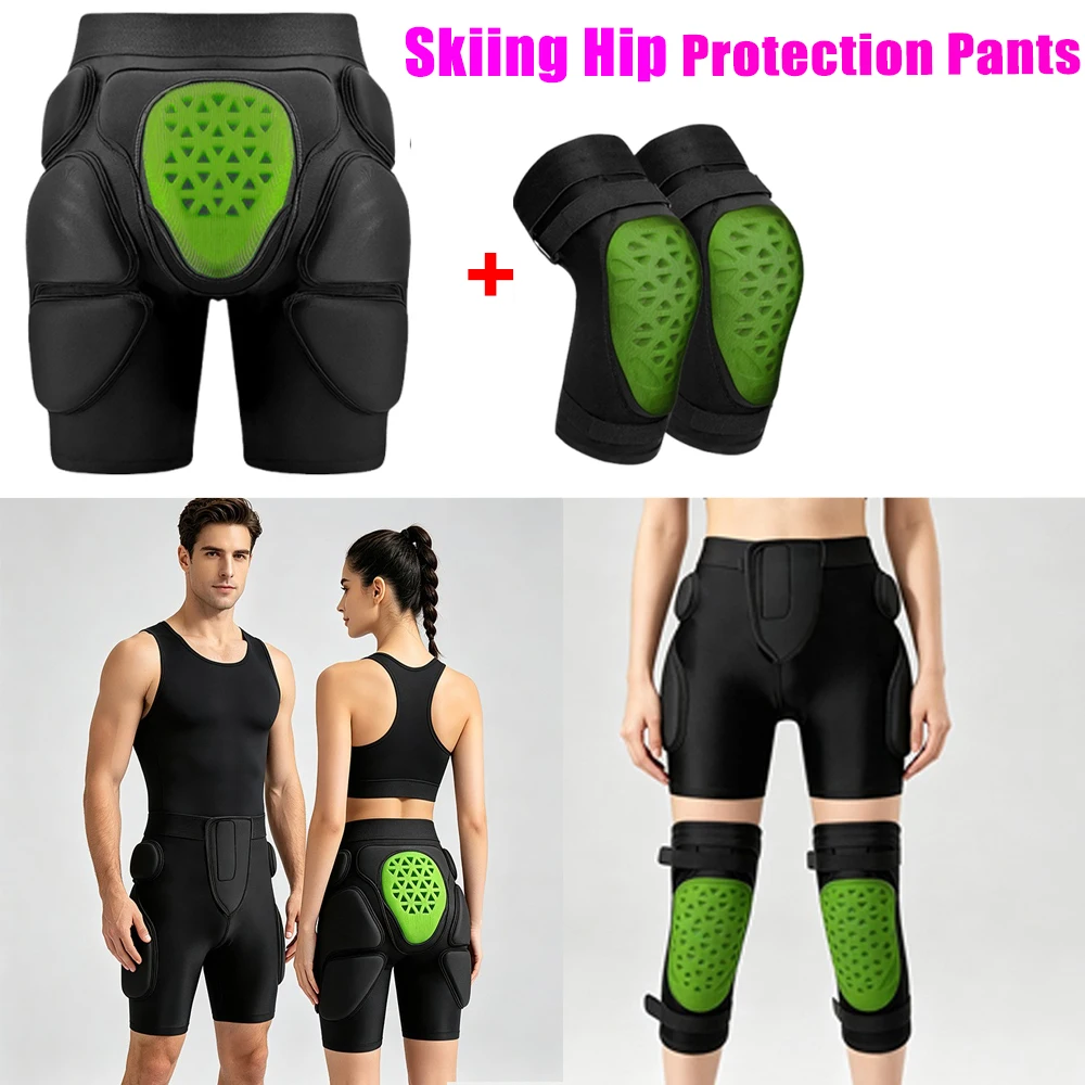 2PCS Ski Protective Gear Ice Skating Hip Knee Pad Set Full Set Inner Wear Speed Skating Anti Fall Butt Pad for Skating