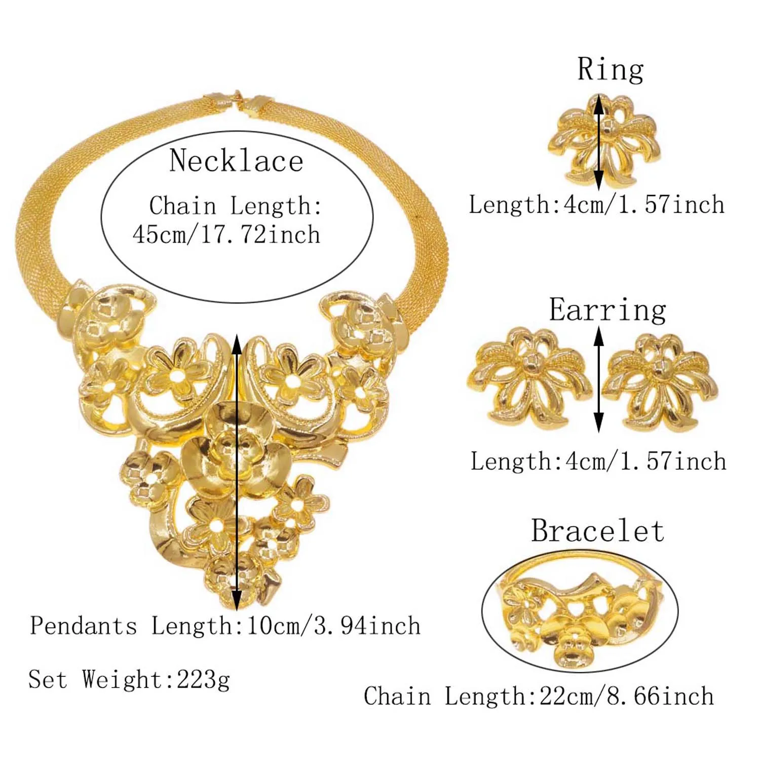 Fashion Women Necklace Jewelry Set Wedding Party Jewelry Dubai Gold Plated Earrings Bracelet Italian Designer Engagement Jewelry