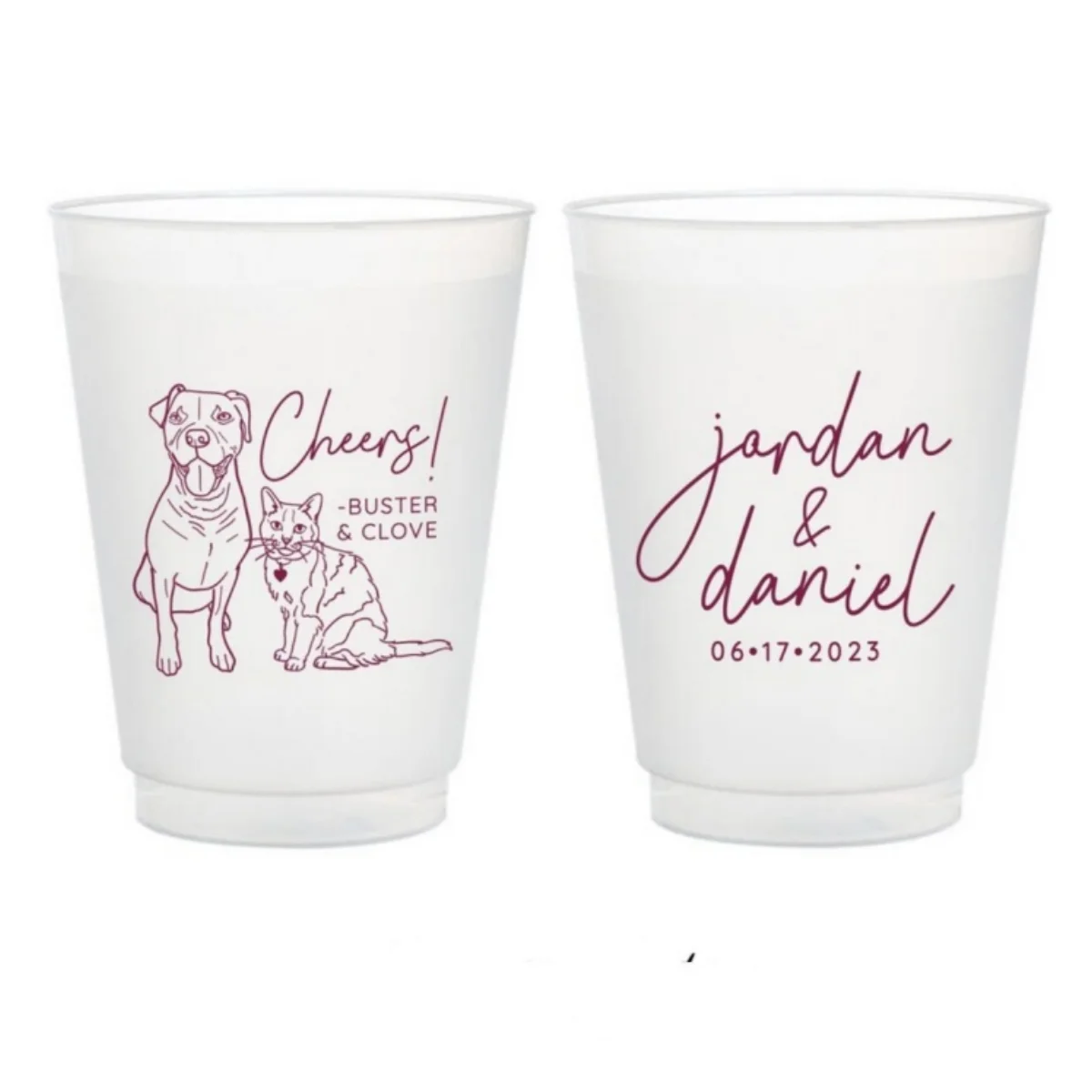 

12oz or 16oz Frosted Unbreakable Plastic Cup #213 - Custom Pet Illustration - Cheers - Wedding Favors, Frosted Cups, Beer Cups,