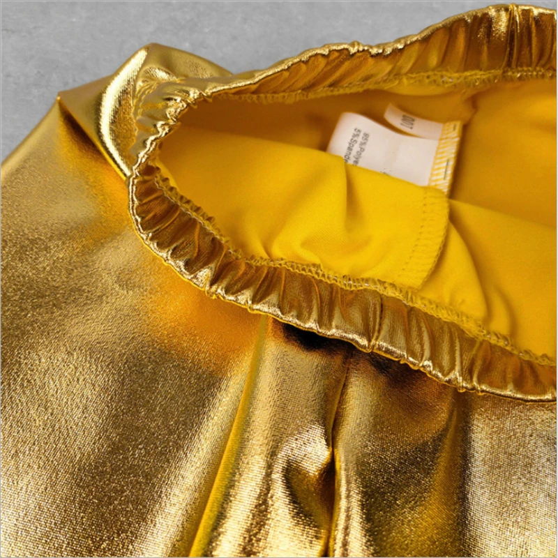 Kids Girl Leggings Elastic 2-12Y Pants Skinny Gold kids Metal Color Fuax Leather Baby Pents Leggings for Performances Costumes