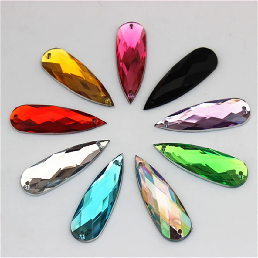 Micui 50PCS 10*30mm Drop Rhinestones Acrylic Crystal Flatback Gems 2 Holes Fancy Strass Stones For Clothes Decorations ZZ111