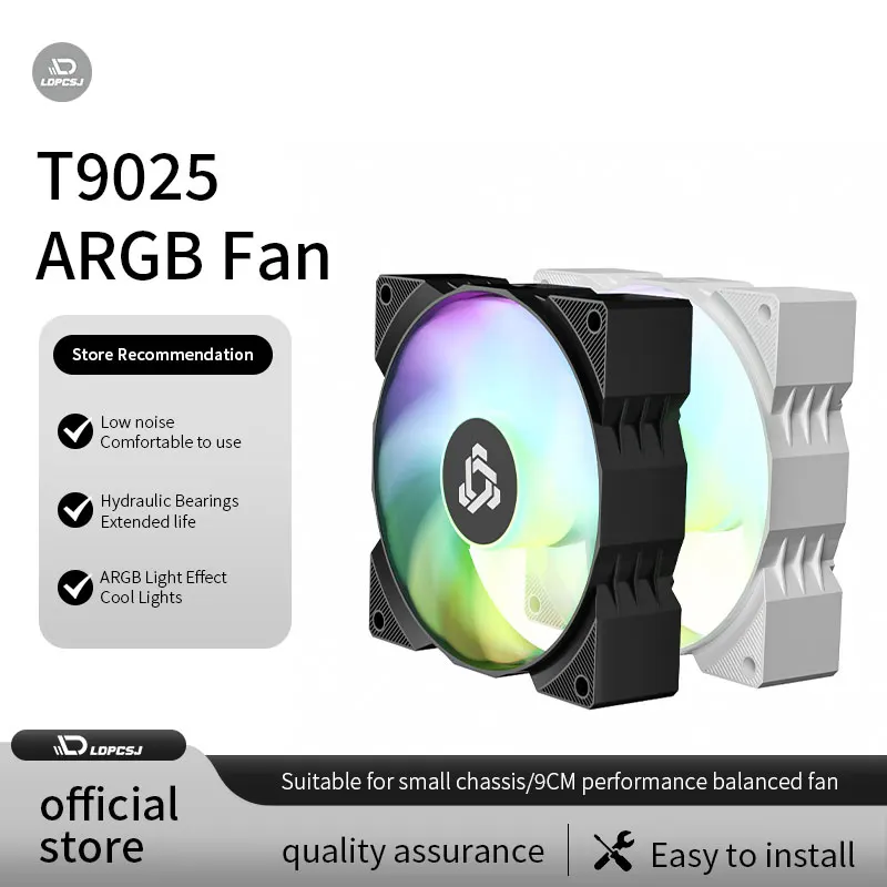 

LDPCSJ 9CM case fan ARGB fan 5V3 pin synchronized air-cooled PWM temperature control positive blade reverse blade silent