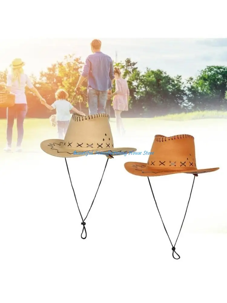 E56A Western Cowboy Hat Wide Brimmed Casual Fedoras Hat Gift for Boyfriend Hat