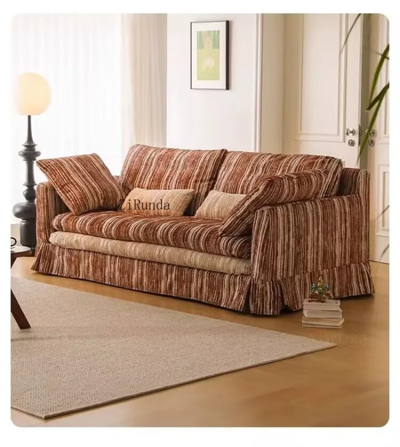 American country style striped chenille fabric three-person sofa, removable and washable design furniture