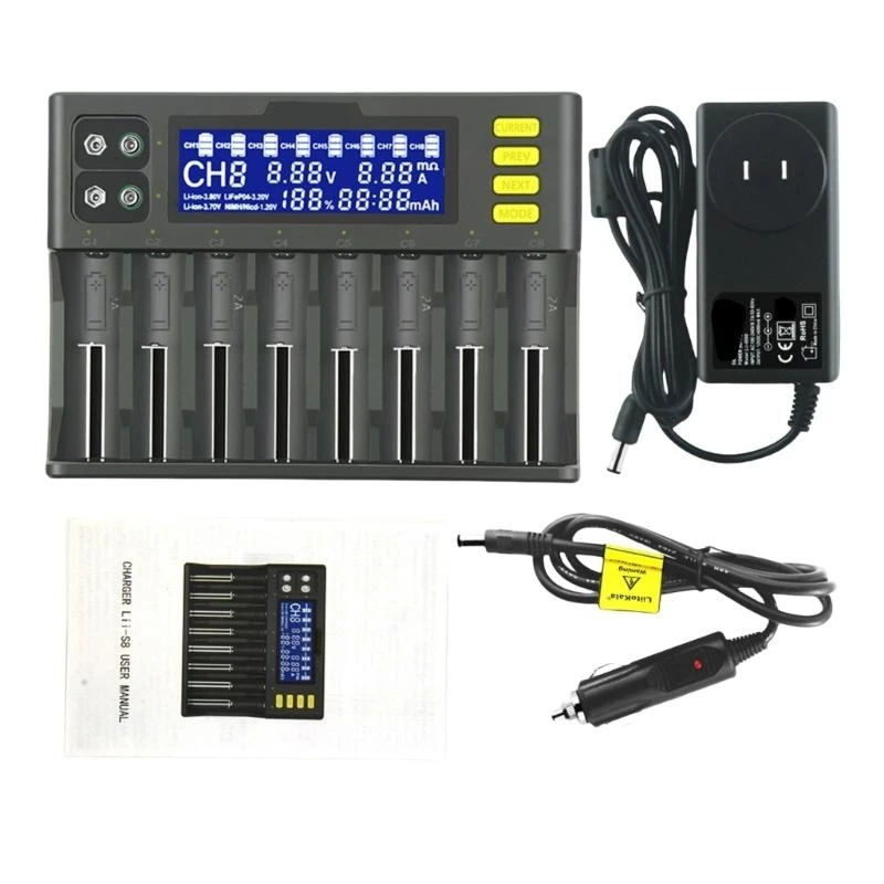 

Совместимость с зарядной станцией зарядки батареи LII 8 для ячейки LifePo4 2A Порт ЖК -экран и автоматическое распознавание