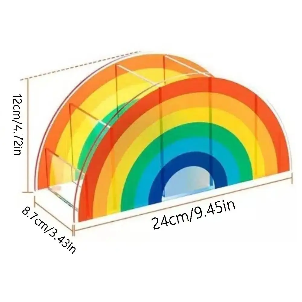 حامل أقلام قوس قزح من الأكريليك مع 5 شبكات صندوق تخزين مكتبي ملون تصميم جسر قوس متعدد الوظائف