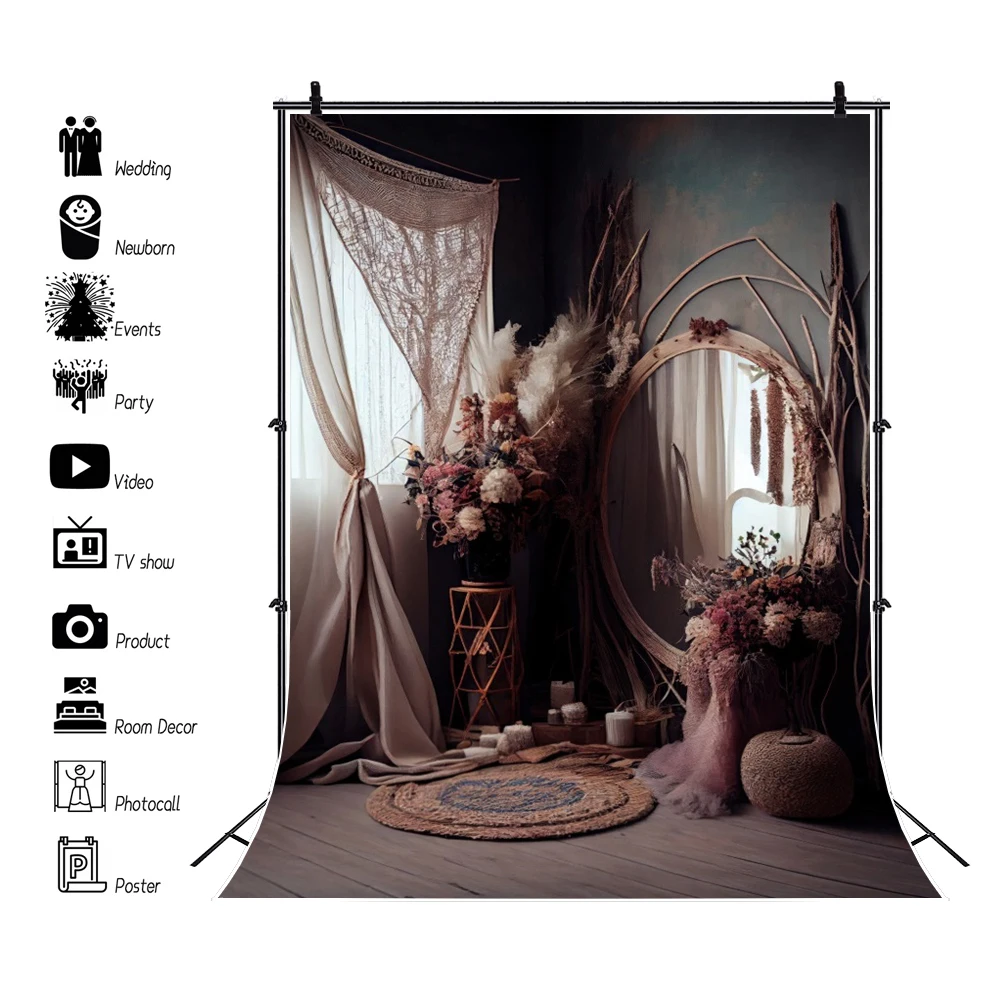 Wedding Portrait Photography Background Flower Boho Style Floral Window Bridal Shower Baby Birthday Party Backdrop Photo Studio