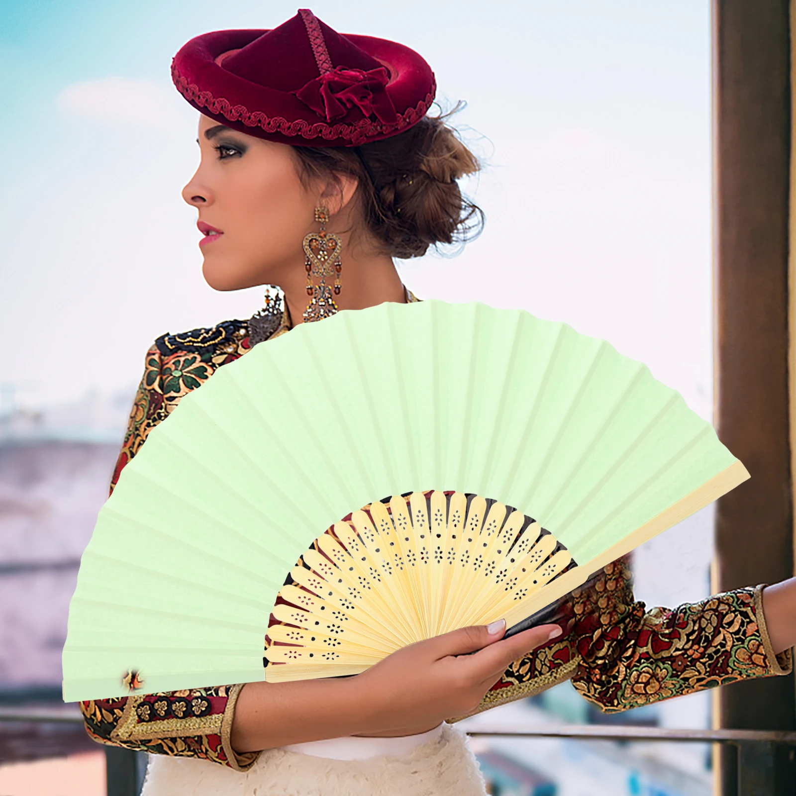 

6pcs Chinese Folding Fan Handheld Fabric Fans For Wedding Party Dance Decoration Lightweight Foldable Fan For Women Bulk Hand