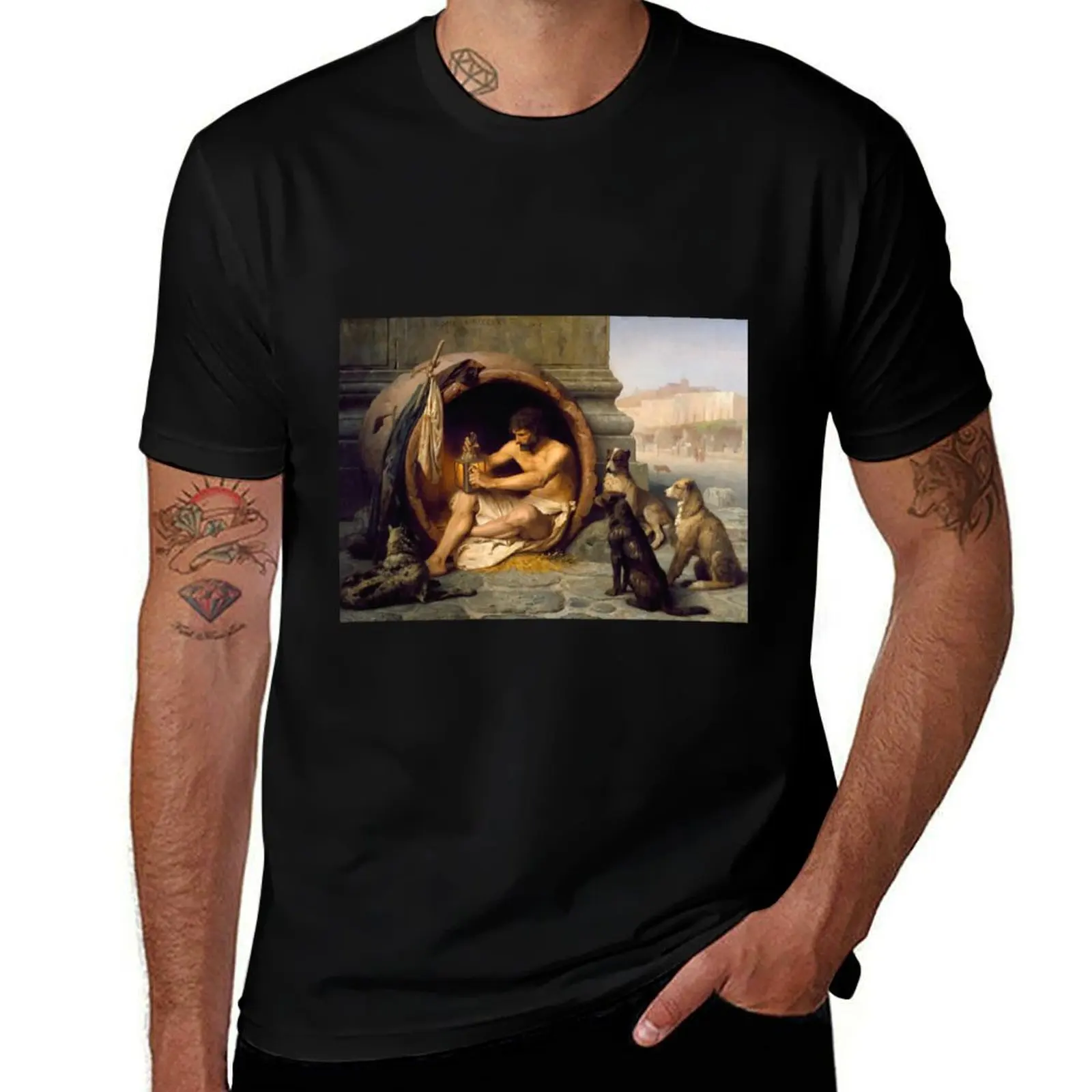 Diogenes the Cynical Philosopher and his dogs T-Shirt Casual Minimalist Short Sleeve Top T-Shirt