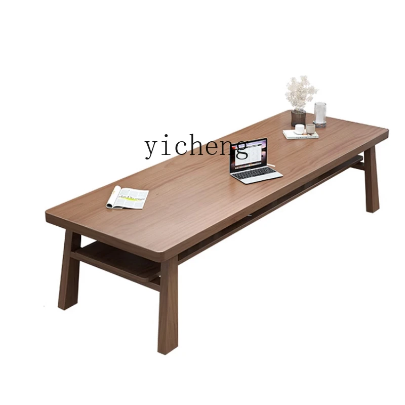 

ZF Simple Home Living Room Solid Wood Large Desk with Laminate Storage Long Table Study