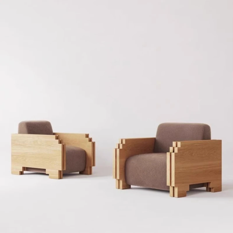 

Creative geometric solid wood sofa living room small apartment simple modern log wind B & B hotel furniture