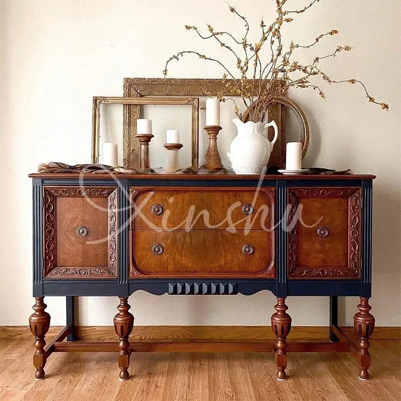 French contrasting sideboard small apartment solid wood entrance cabinet American restaurant storage tea cabinet