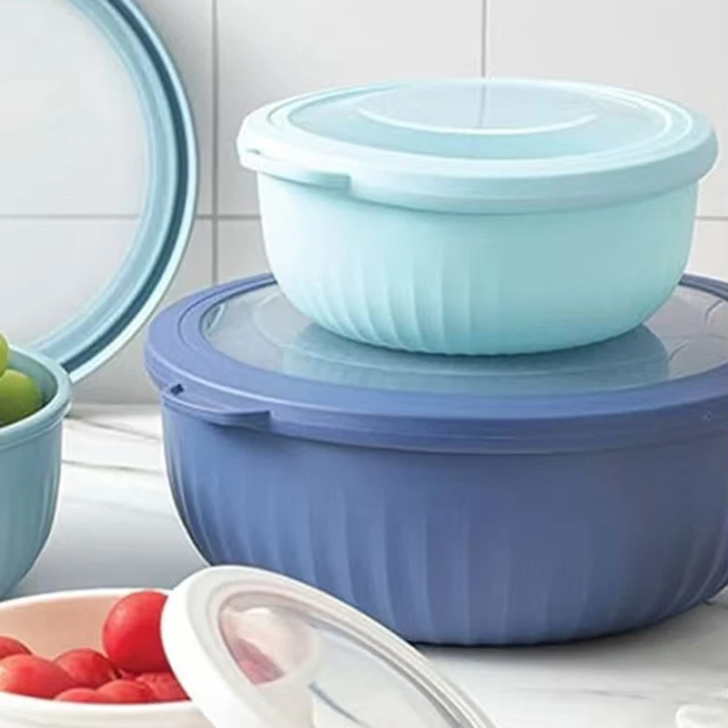 

Набор кухонных ящиков для хранения продуктов, 4 миски большой емкости с 4 герметичными крышками - штабелируемый круглый пластиковый ланч-бокс, подходит для mea