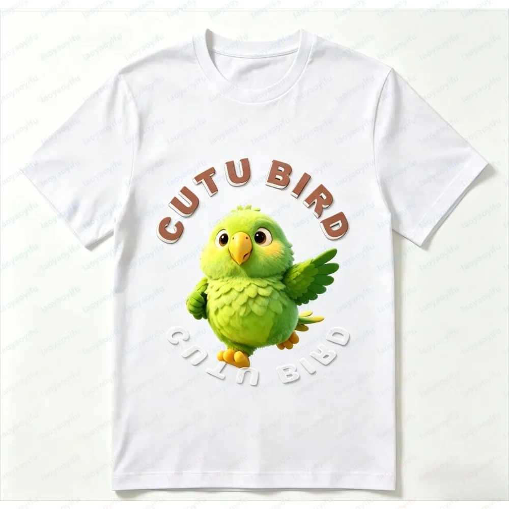 Fashion Men Summer Short Sleeve Tee Adorable Cartoon Cutu Bird Parrot Printed T-Shirt Lightweight Streetwear Casual Unisex Tops