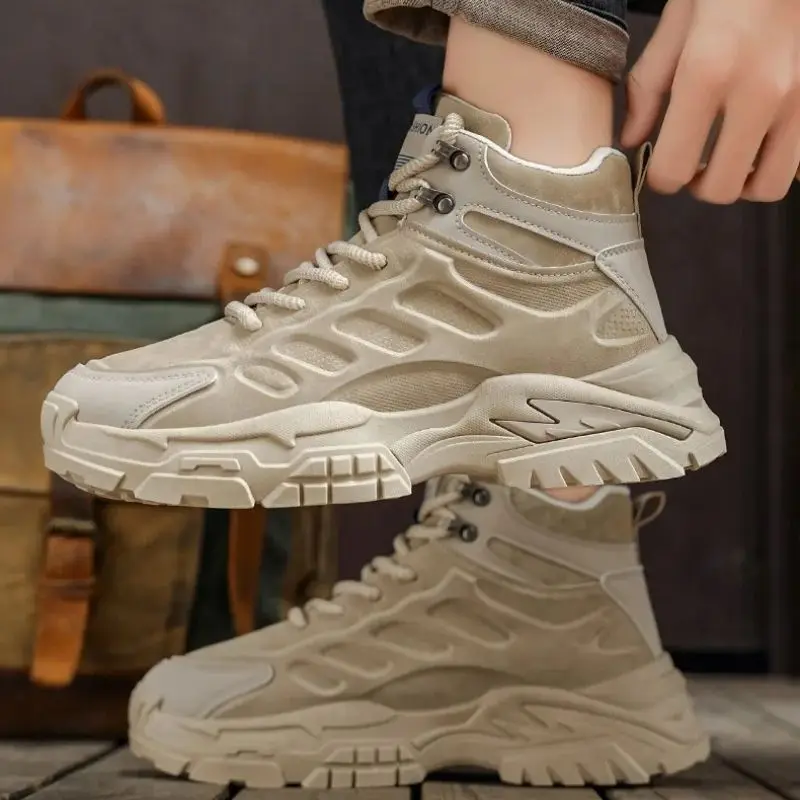 

Men's Winter Workwear Anti-Slip Hiking Boots Thick-Soled Height-Increasing Dad Shoes Casual High-Top Trendy Sports Outdoor Shoes