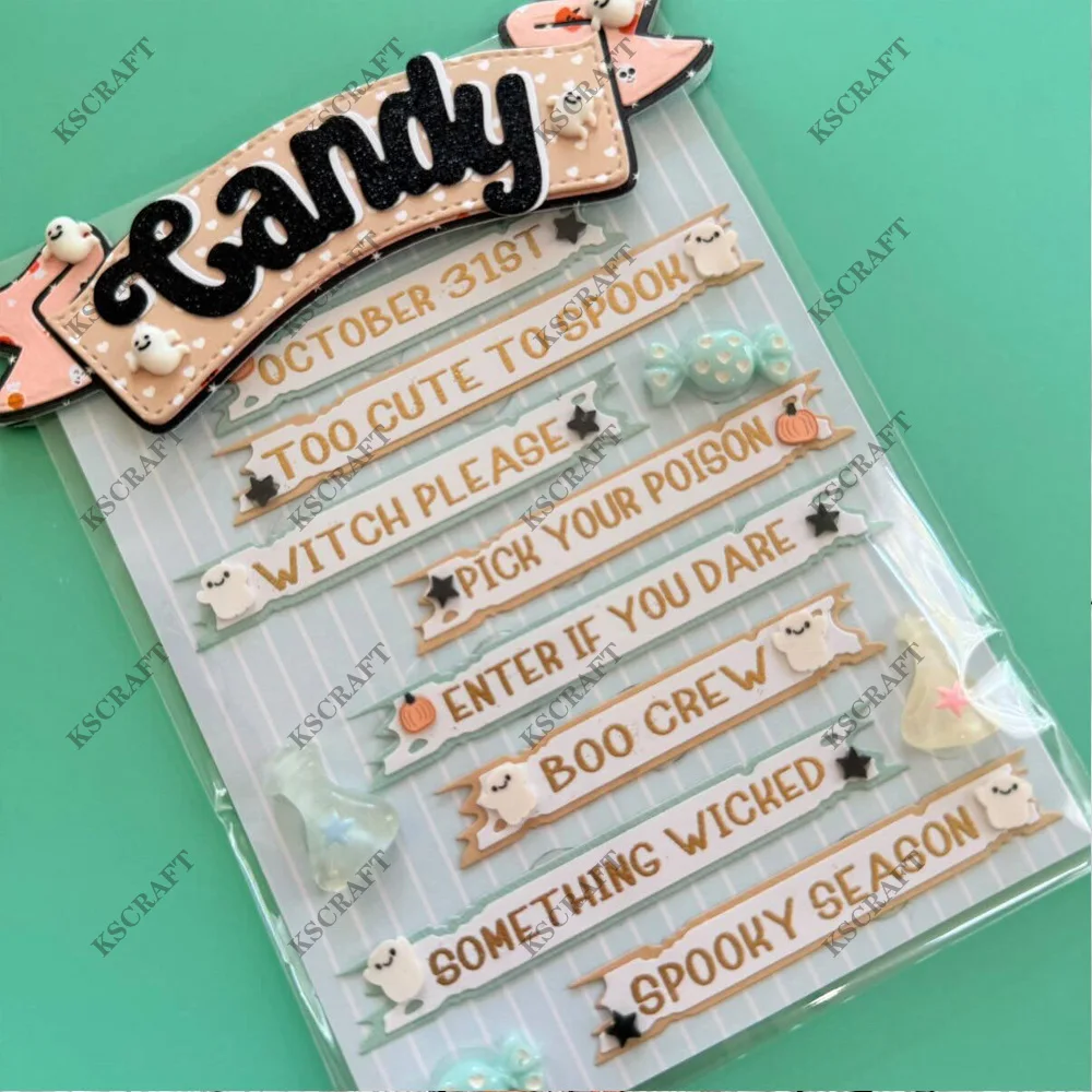KSCRAFT Halloween Sentiment Strips Cutting Dies Stencils for DIY Scrapbooking Decorative Embossing DIY Paper Cards