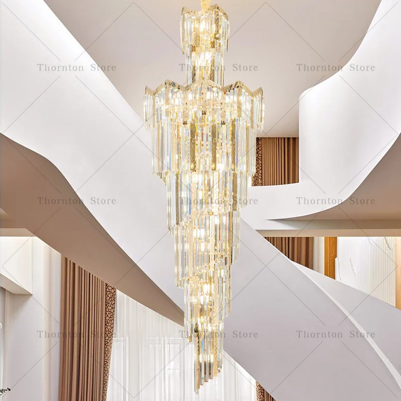 European Duplex Chandelier Light Luxury Atmosphere Villa Hotel Jump Floor Hollow Building In The Middle Floor Crystal Chandelier