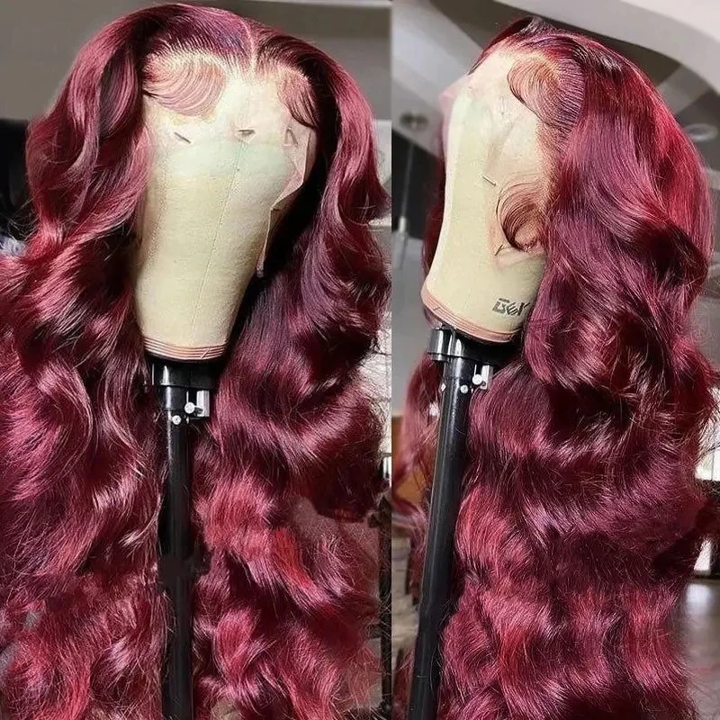 99j Burgundy Lace Front Wigs HD Transparent 13x4 Body Wave Lace Front Human Hair Wig Pre Plucked Lace Frontal Wig For Women