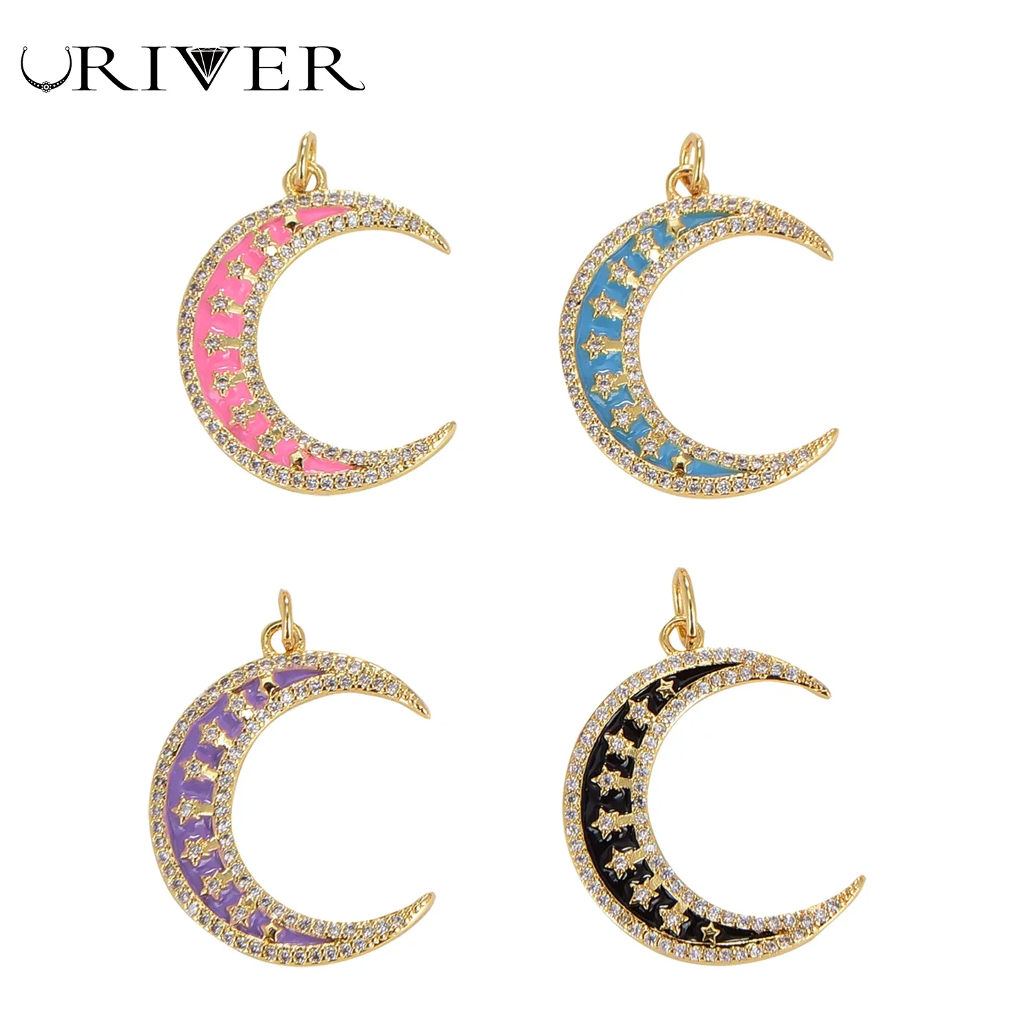 DIY Jewelry Making Pendant Clasp Ear Ring Earring Charms Pendant Necklace Accessories Inlaid Zircon Metal Moon Half Bay Element