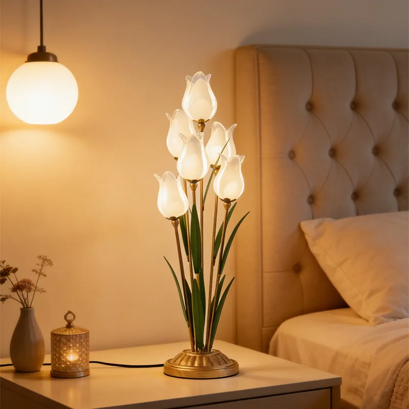 Tulip desk lamp pastoral creative bedroom bedside ambient light