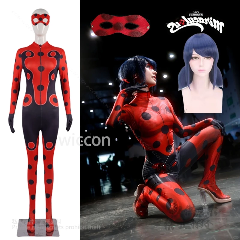 

Ladybug Reddy Kawaii Miracle Girls Season 6 Onesie Women Girls Cosplay Costume Wigs 120-150 Halloween Show Tights XS-2XL Costume