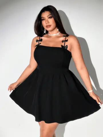 Plus Size Hängslen Sexiga Rosett Festklänningar Klänningar Ren Färg Casual Elegant Kvällsfest Festmiddag 8 best sales middagsklänning för plus size - №2