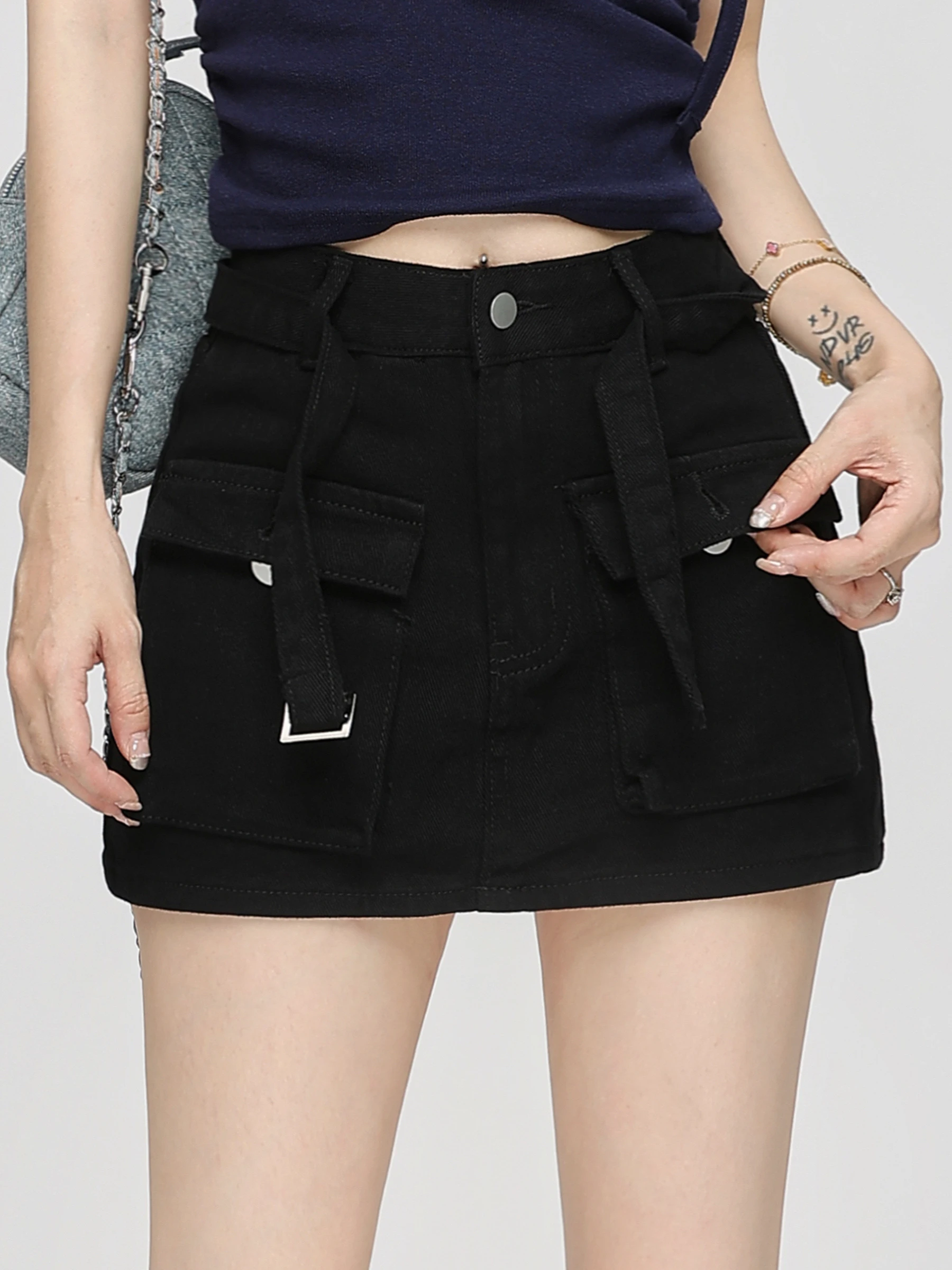 

Рабочая одежда с высокой талией, джинсовая юбка трапециевидной формы, утягивающая летняя женская юбка, противолегкая прогулочная юбка, дизайн, повседневная юбка