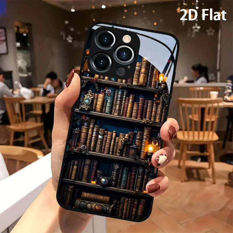 Collected book pattern glass phone case suitable for iPhone 17 16 15 14 13 12 11Pro/Max/Plus anti drop and shockproof back cover