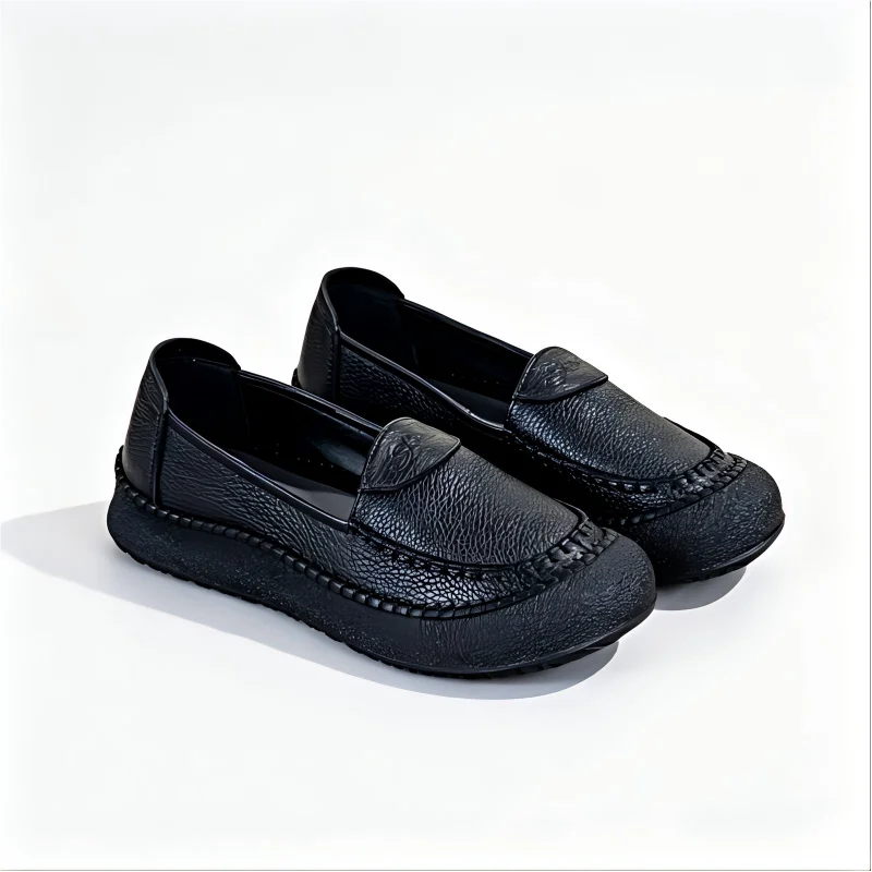 Plateau Loafers für Damen Weiches Leder Arbeitsschuhe Büro Bequeme Slipper Flache Wanderschuhe Weiche Sohle Rutschfest Klassische Mokassins Alltagsschuhe Elegante Business Schuhe Damenmode Retro