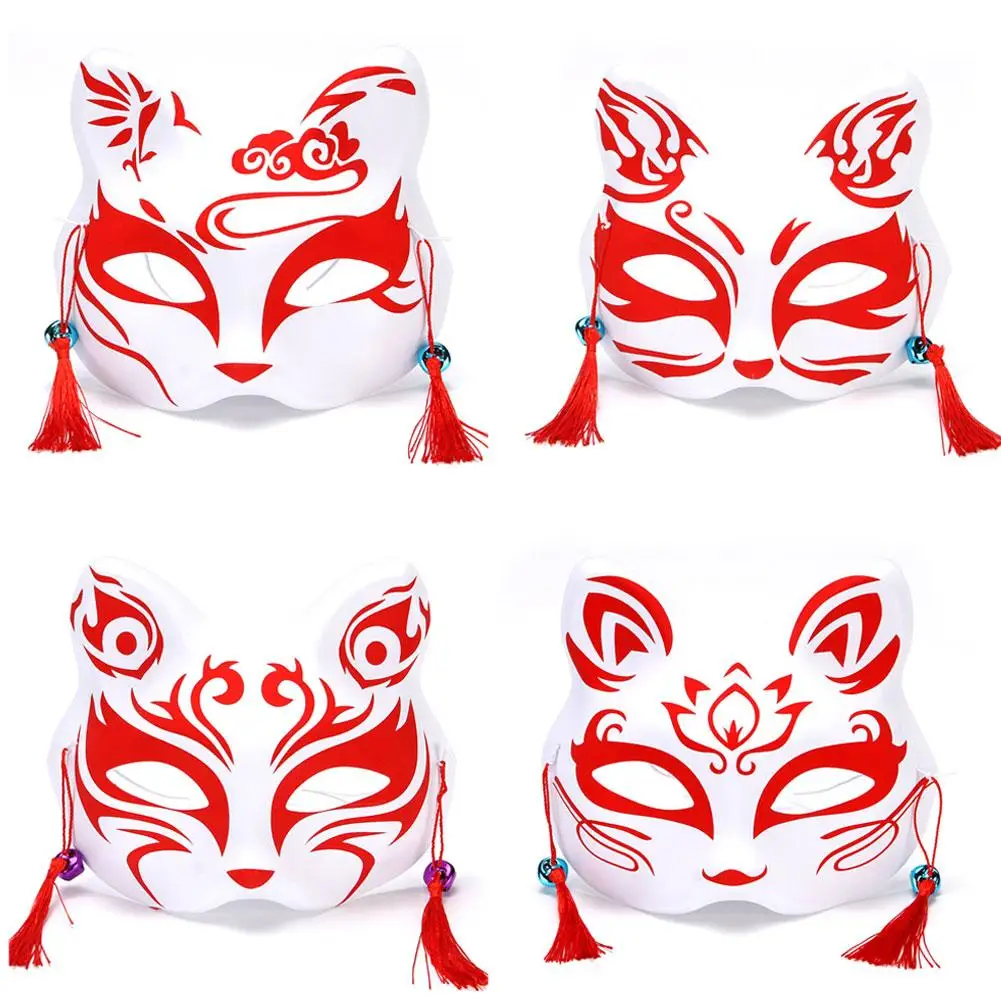 Anime Mask Japanese Cosplay Rave Hand-Painted Anime Demon Slayer Half Face Cat Masks Masquerade Festival Party Props