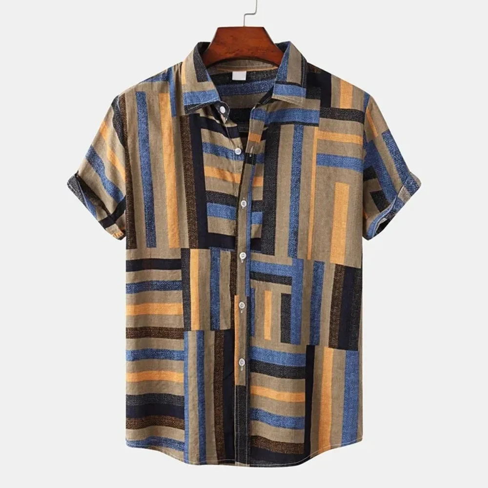 New American Retro Patchwork Houndstooth 3D Print Breatha Quick-dry Men's Large-sized Shirt Outdoor Street Casual Vacation Shirt