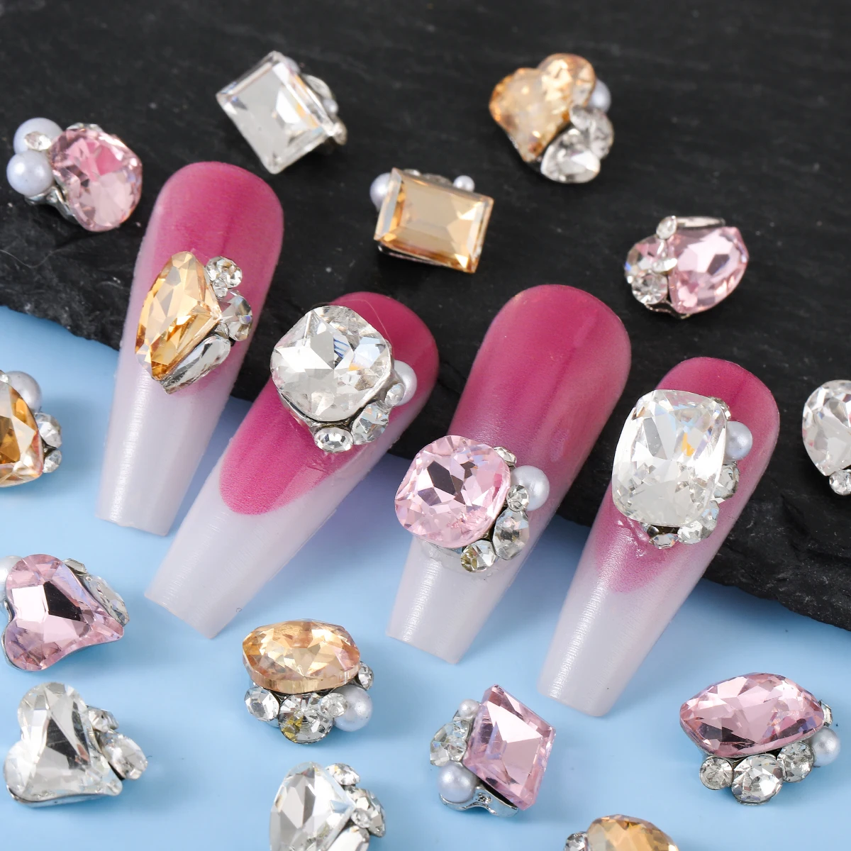 24 uds/6 caja de rejilla aleación diamantes de imitación decoración de uñas japonés ins viento uñas flash pila taladro DIY juego de accesorios para uñas