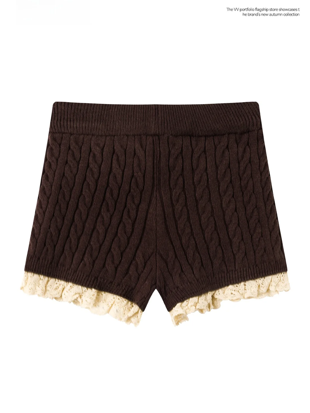 High Waist Knitted Lace Short Pants Women's Tight Fit Bottoming Shorts Coffee Color Pants Autumn Season Fashion Korean Style
