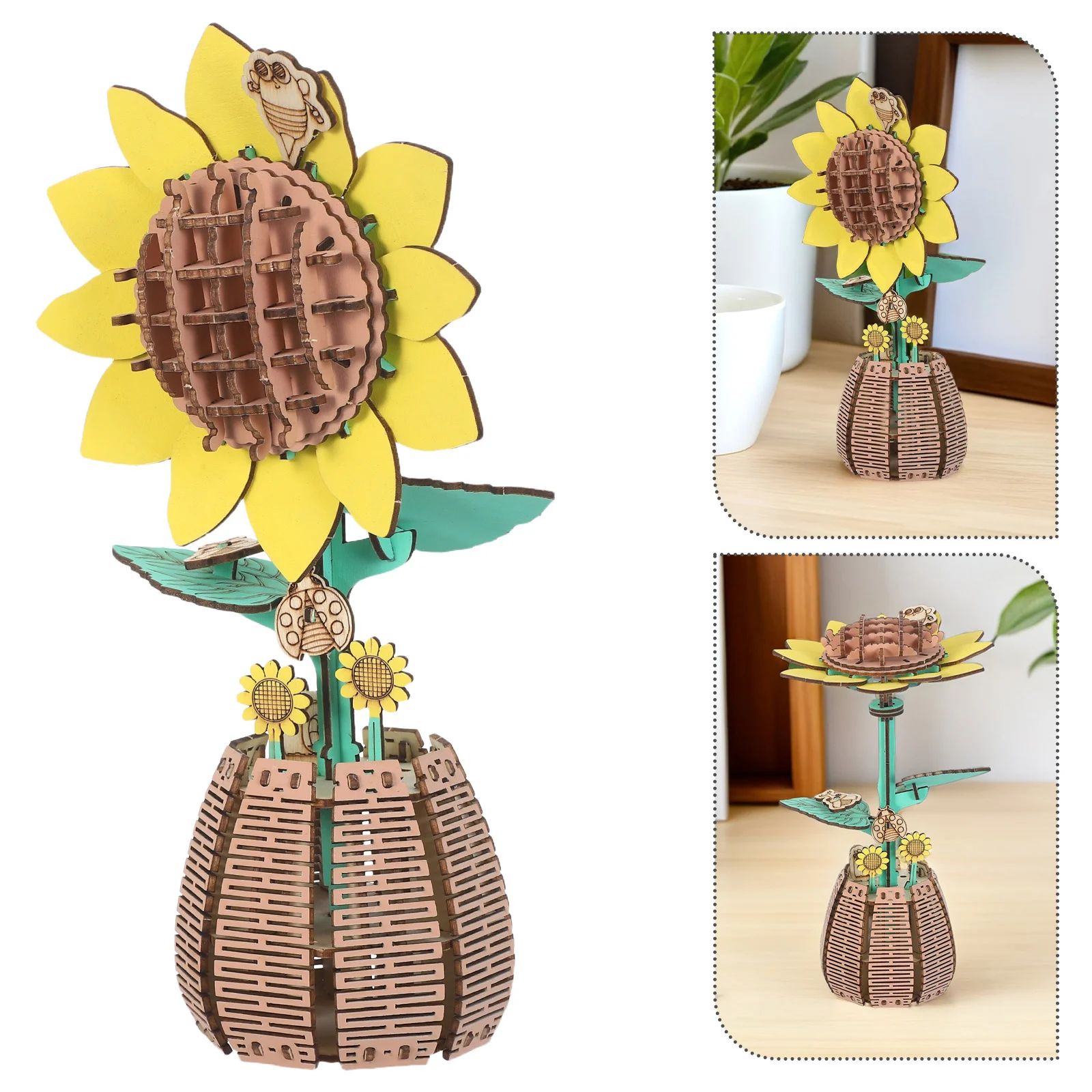

1 Set Diy Wooden Flower Bouquet Assembly Kit Sunflower 3D Puzzle Handcraft For Home Office Decor Potted Wood