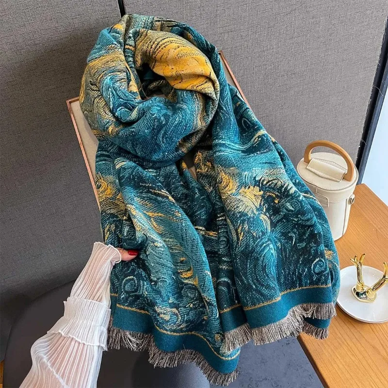 

Женский новый осенне-зимний толстый теплый шаль, кашемировый шарф с имитацией, модные роскошные морозостойкие шарфы, пончо, Echarpe, пашмина