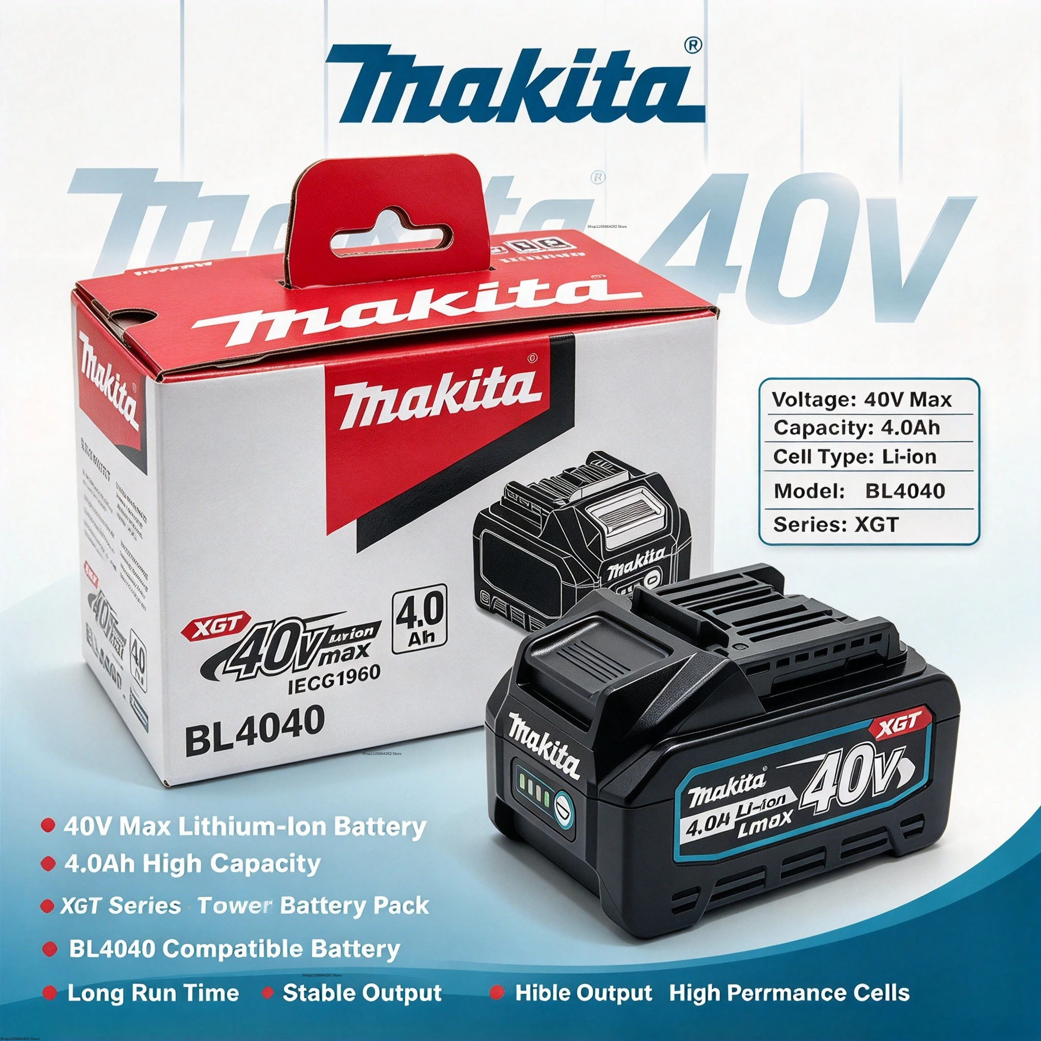 Makita 40V 4.0Ah BL4040 Lithium Ion Battery for Multi Types of Makita 40V Garden Tools Fit for Makita 40V Cordless Power Tool