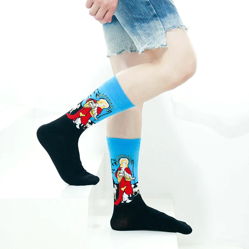 Unisex Oil painting style Men Art Socks 100 Cotton Harajuku Colorful Harajuku Van Gogh Funny Novelty Socks Mens Sock Size 35-43