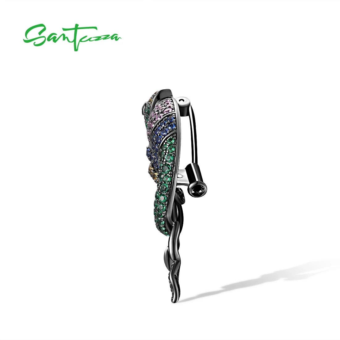 SANTUZZA Pure 925 Sterling Silver Brooch For Women Sparkling Colorful Gemstone Lovely Chameleon Birthday Gift Trend Fine Jewelry