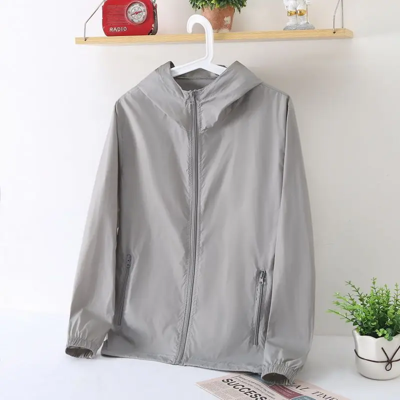

Sun Protection Clothing Lovers Ice Silk Zipper Hoodie Breathable Anti-ultraviolet Summer Solid Color Jacket Quick-drying 7XL
