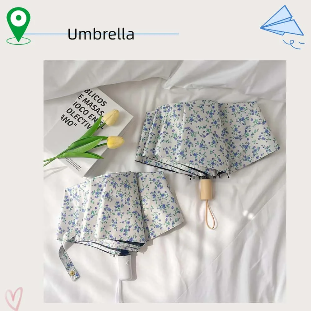 

Little Blue Floral Umbrella: Gentle Style, Photogenic, 50% Off Sun Protection Parasol with Automatic Opening
